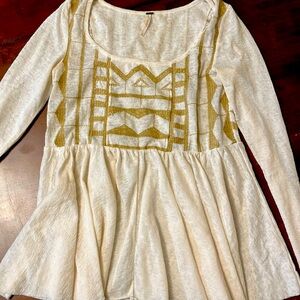 Free People | Embroidered Long Sleeve Top Size S